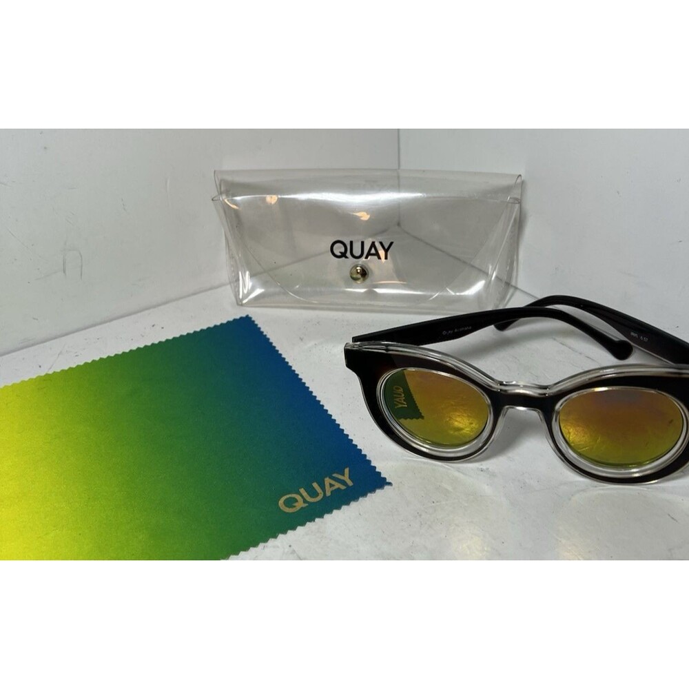 QUAY Australia Sunglasses Womens Cat Eye Black Frames Mirrored IRIS 6.57